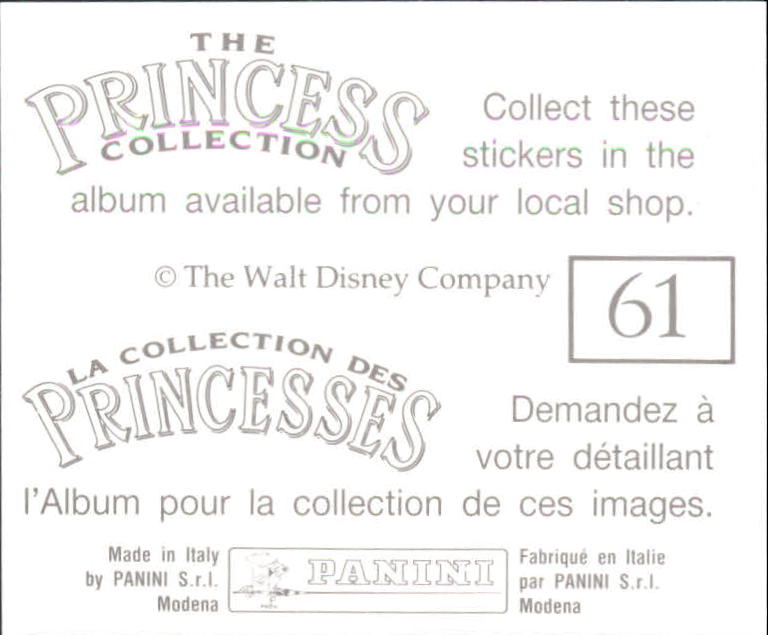 1993 Panini Princess Collection Album Stickers #61 Sticker 61 back image