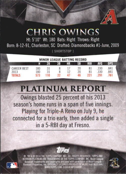 2014 Bowman Platinum Ruby #90 Chris Owings back image