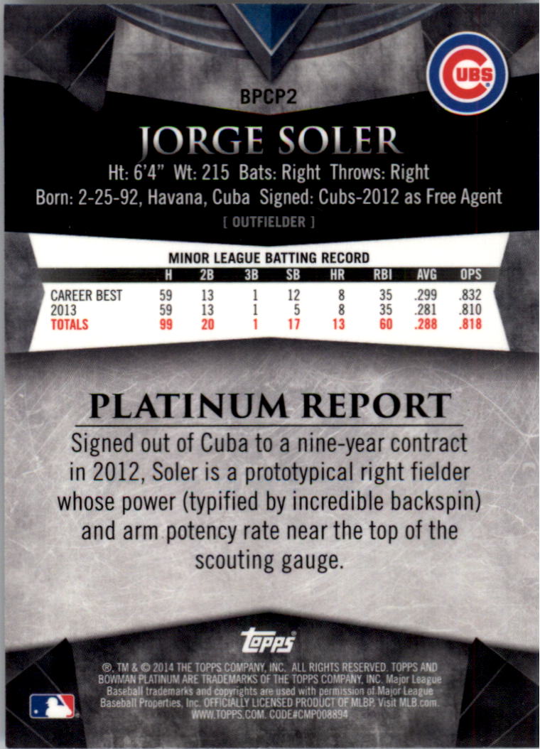 2014 Bowman Platinum Chrome Prospects X-Fractors #BPCP2 Jorge Soler back image