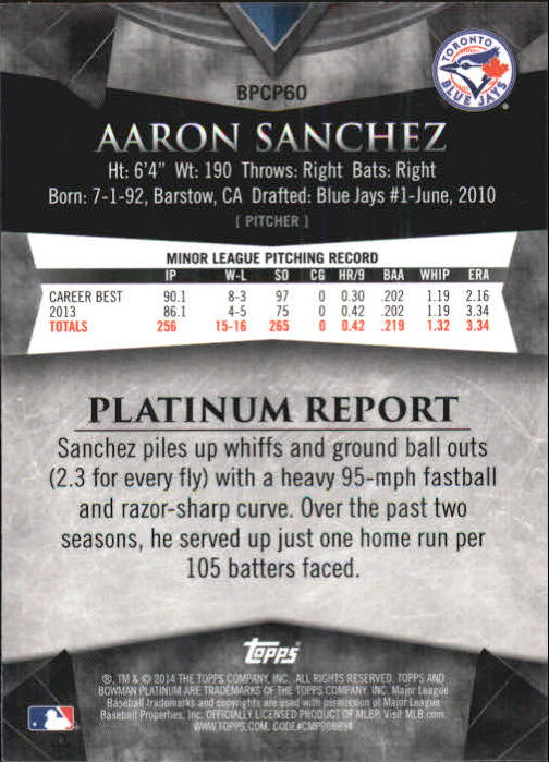 2014 Bowman Platinum Chrome Prospects X-Fractors #BPCP60 Aaron Sanchez