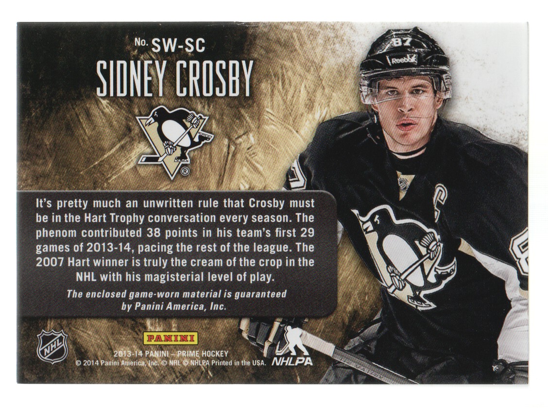 2013-14 Panini Prime Showcase Swatches #11 Sidney Crosby/25 back image