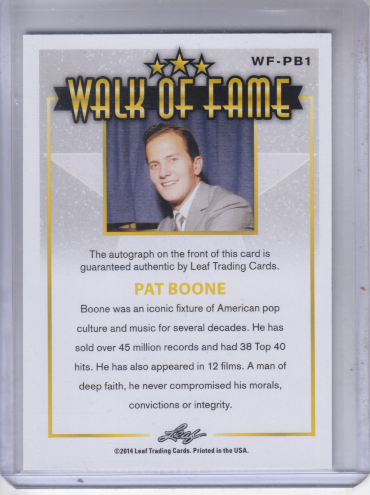 2014 Leaf Pop Century Walk of Fame Autographs #WFPB1 Pat Boone back image
