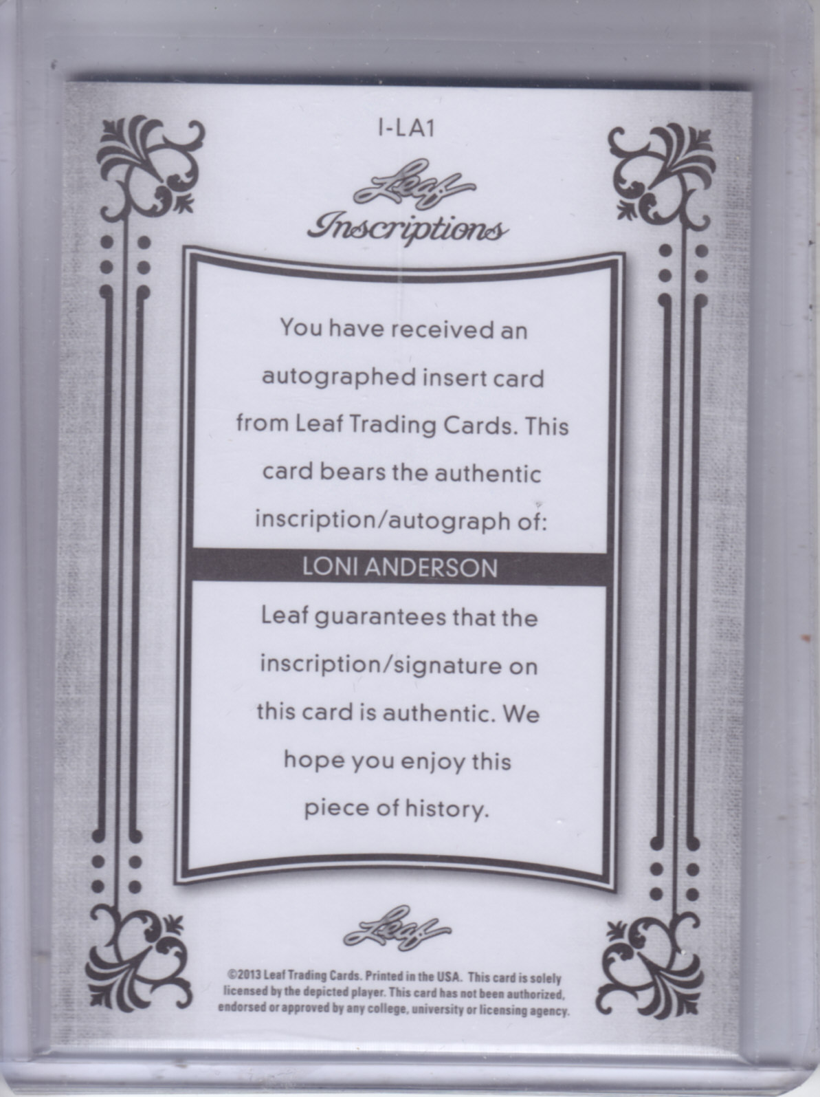 2014 Leaf Pop Century Inscriptions Silver #ILA1 Loni Anderson back image