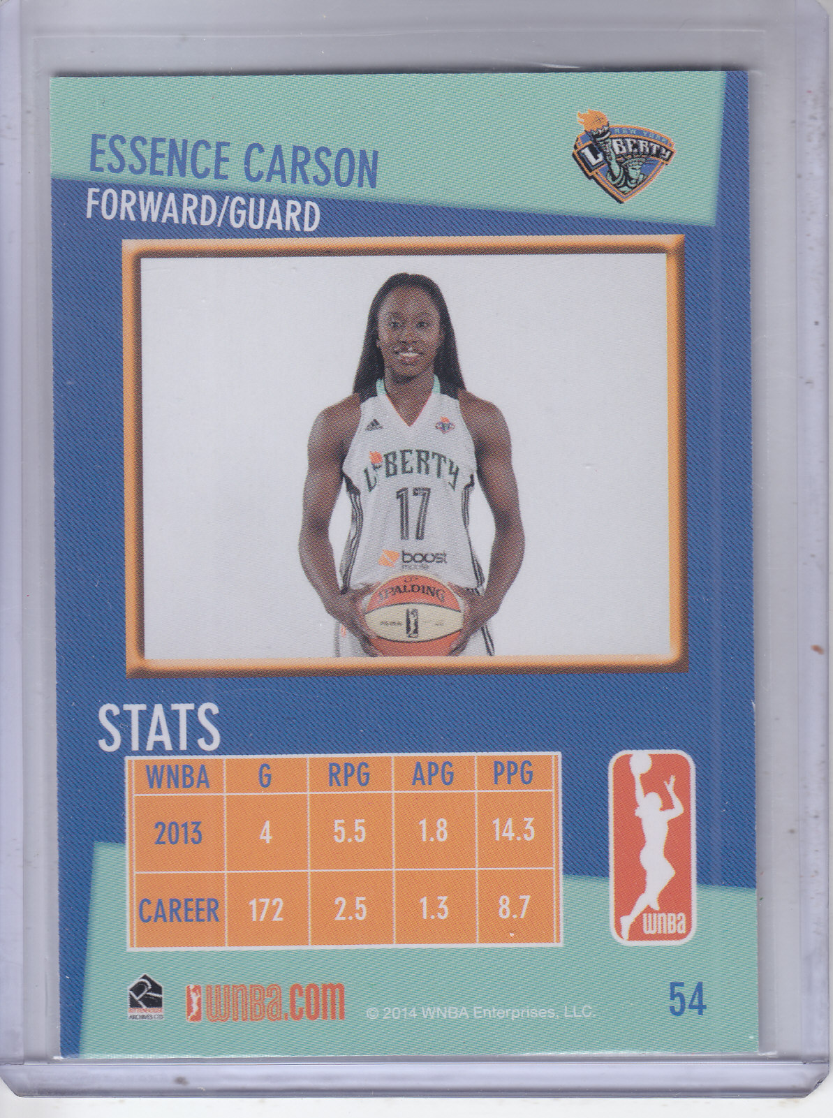 2014 WNBA #54 Essence Carson back image