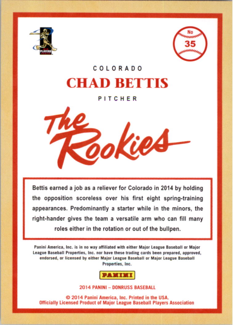 2014 Donruss The Rookies Stat Line Season #35 Chad Bettis/68 back image