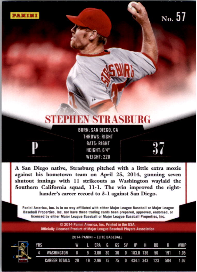 2014 Elite #57 Stephen Strasburg back image