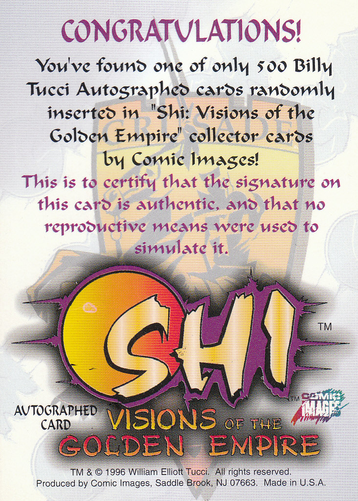1996 Comic Images Shi Visions of the Golden Empire #NNO William Tucci AU/500* back image