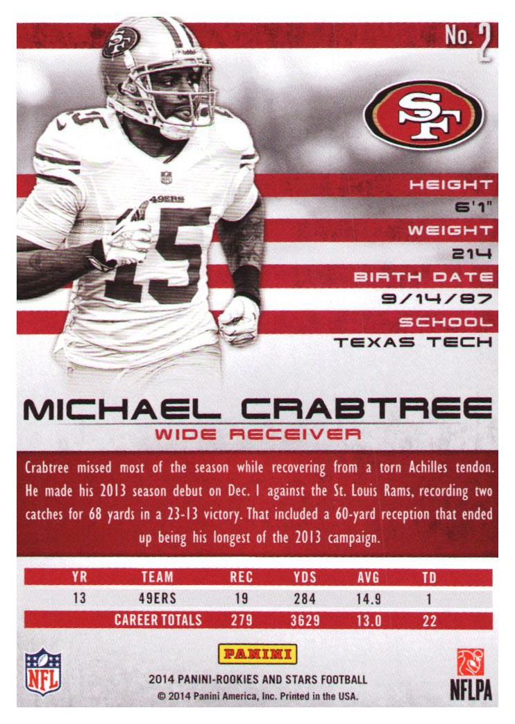 2014 Rookies and Stars #2 Michael Crabtree back image
