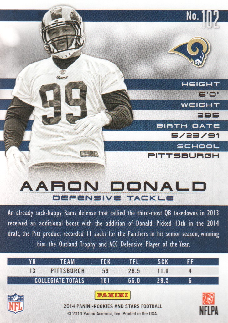 2014 Rookies and Stars #102 Aaron Donald RC back image