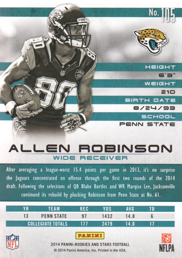 2014 Rookies and Stars #105 Allen Robinson RC back image