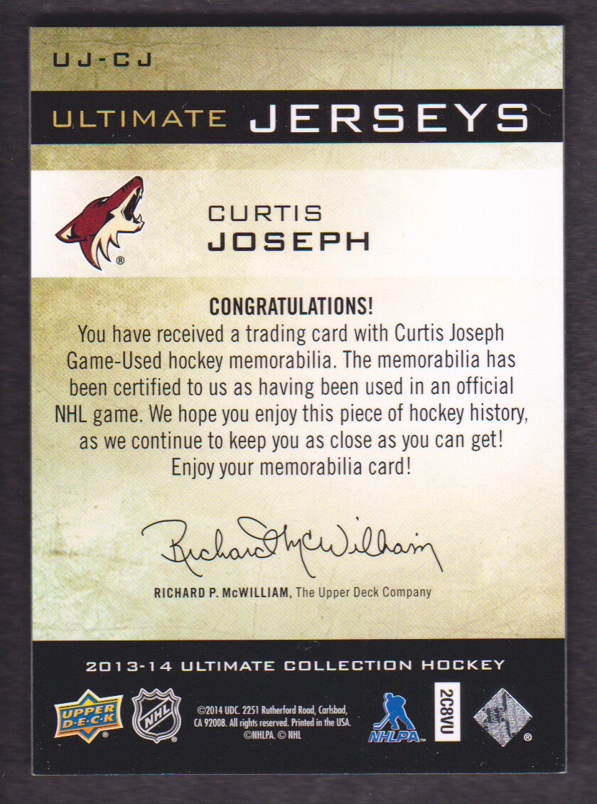 2013-14 Ultimate Collection Ultimate Jerseys #UJCJ Curtis Joseph B back image