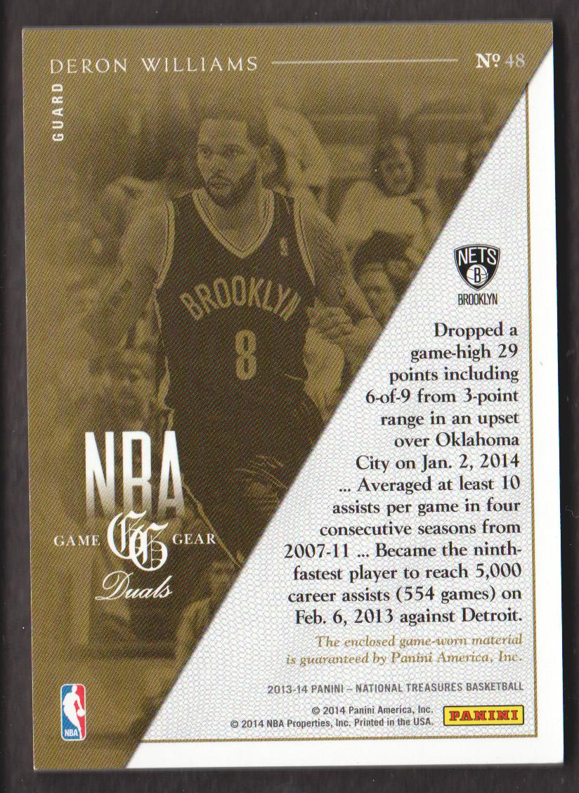 2013-14 Panini National Treasures NBA Game Gear Dual #48 Deron Williams/99 back image