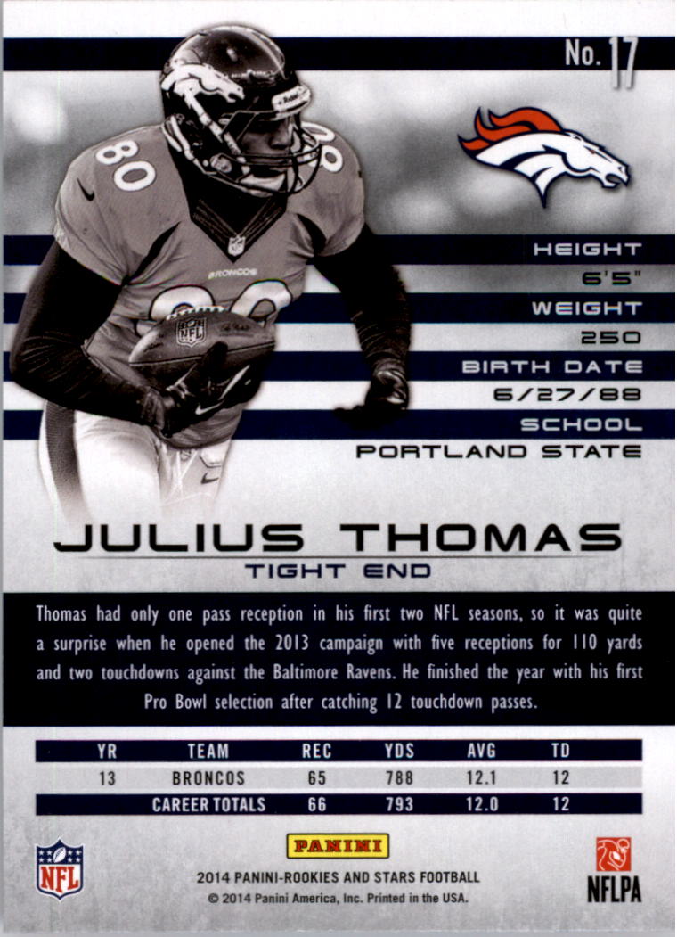 2014 Rookies and Stars Longevity Ruby #17 Julius Thomas back image