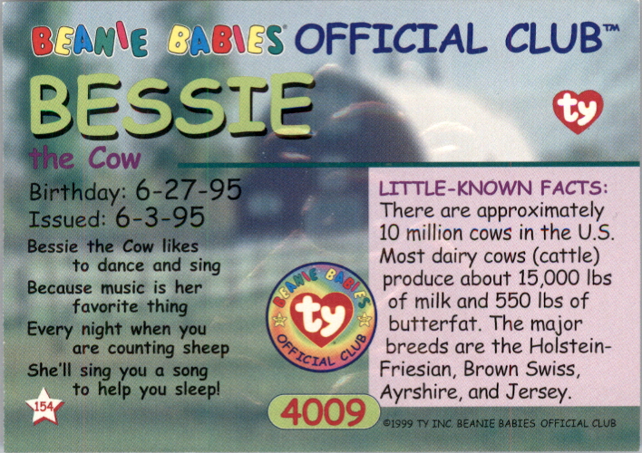 1999 Ty Beanie Babies Series II #154 Bessie the Cow back image