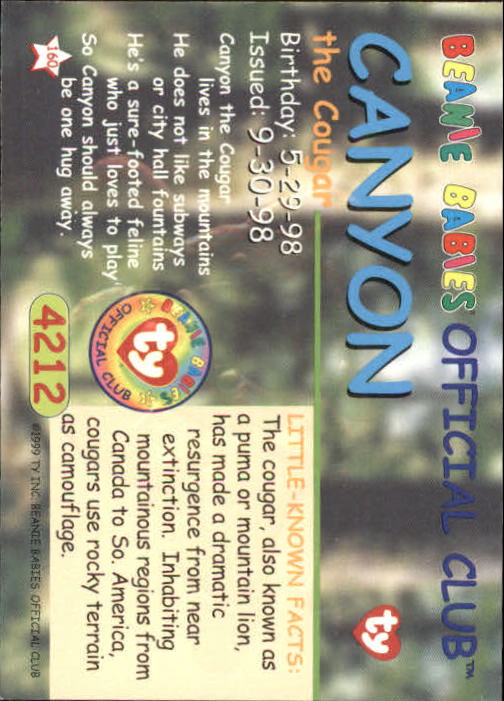 1999 Ty Beanie Babies Series II #160 Canyon the Cougar back image