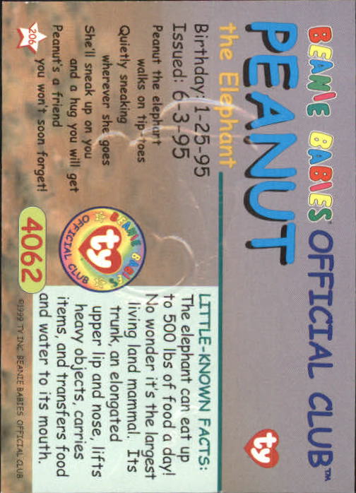 1999 Ty Beanie Babies Series II #206 Peanut the Elephant back image