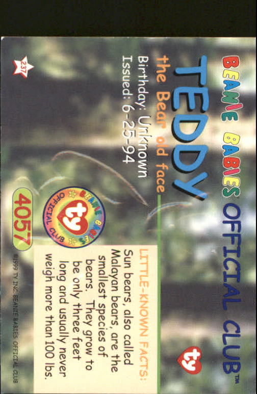 1999 Ty Beanie Babies Series II #237 Teddy the Jade Bear - Old Face back image