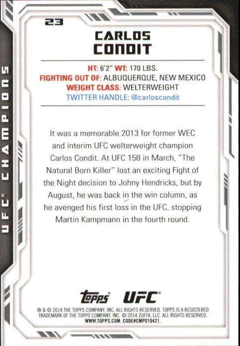 2014 Topps UFC Champions Silver #23 Carlos Condit back image