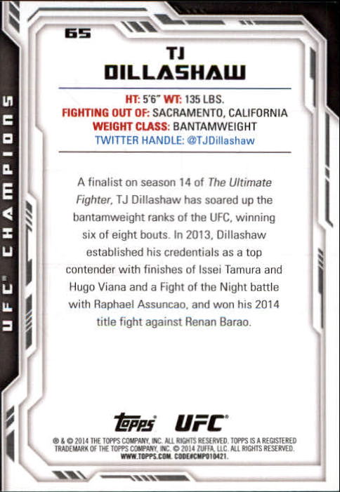 2014 Topps UFC Champions Silver #65 TJ Dillashaw back image