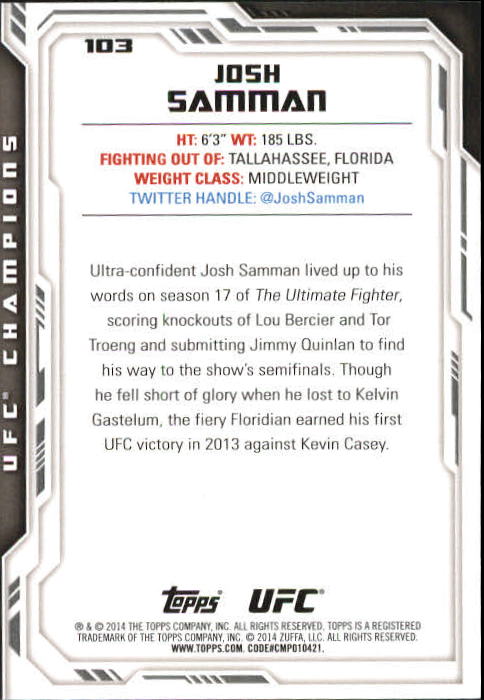 2014 Topps UFC Champions Silver #103 Josh Samman back image