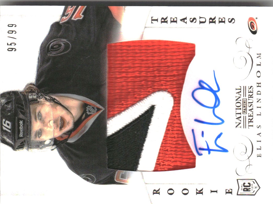 2013-14 Panini National Treasures #152 Elias Lindholm JSY AU RC