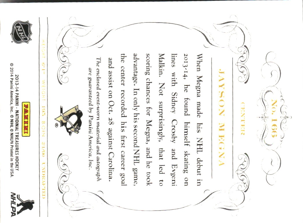 2013-14 Panini National Treasures Rainbow #166 Jayson Megna JSY AU/59