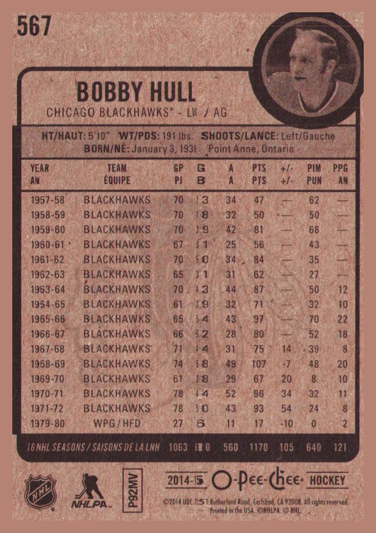 2014-15 O-Pee-Chee #567 Bobby Hull back image