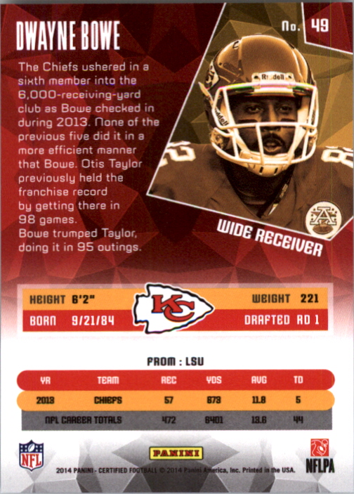 2014 Certified Mirror Gold #49 Dwayne Bowe back image