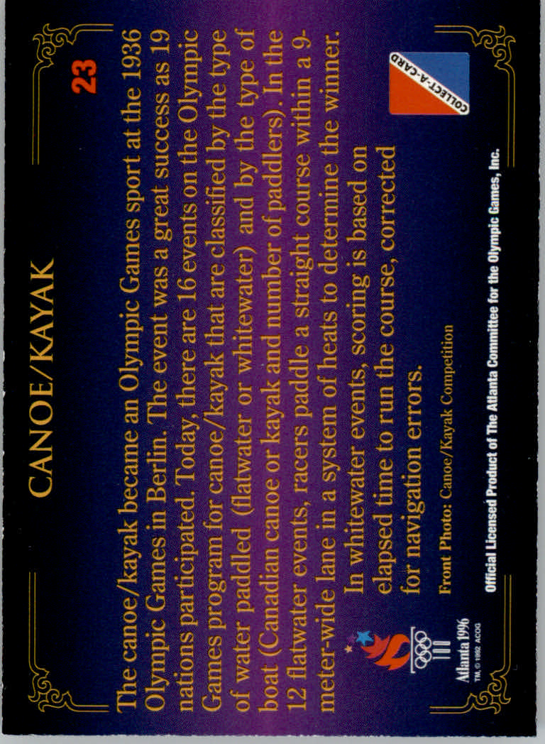 1996 Collect-A-Card Centennial Olympic Games Collection #23 Canoe/Kayak back image