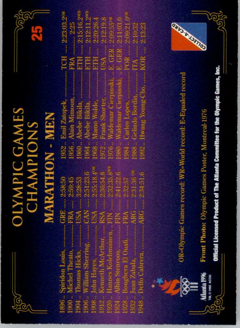 1996 Collect-A-Card Centennial Olympic Games Collection #25 Marathon - Men back image