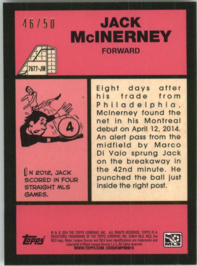 2014 Topps Chrome MLS '76-77 Footballer Mini Orange Refractors #7677JM Jack McInerney back image