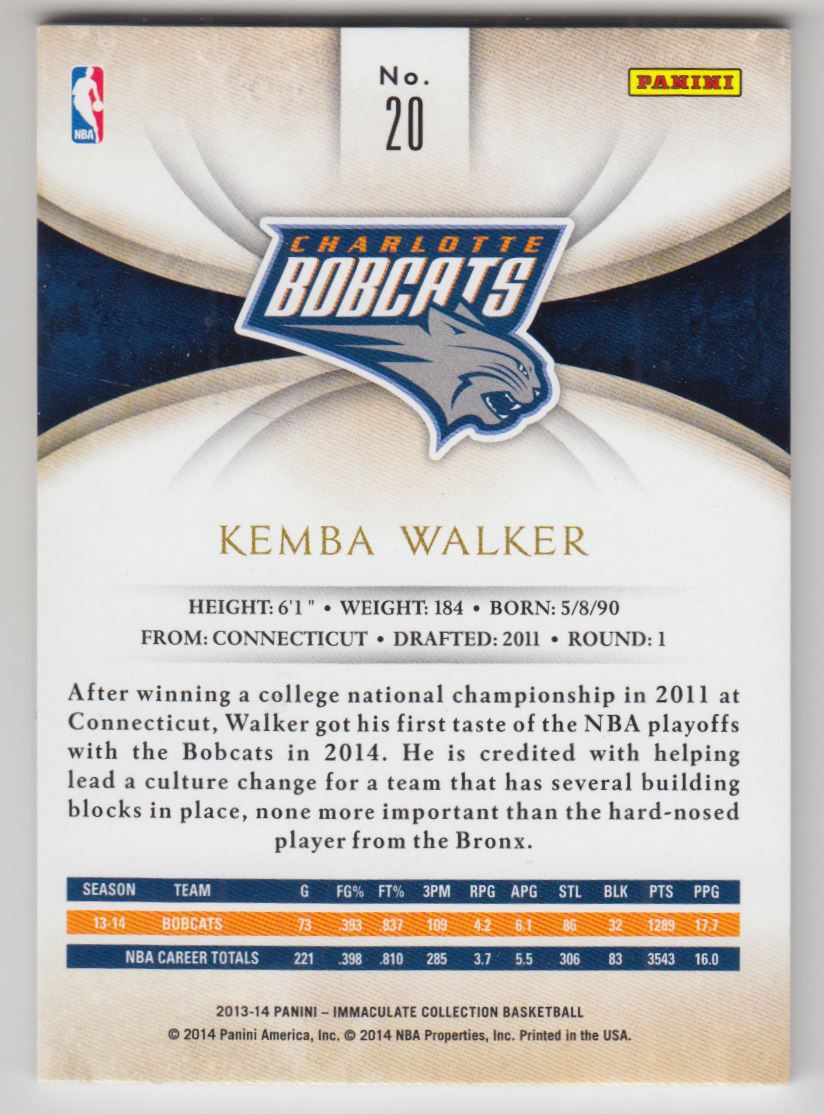 2013-14 Immaculate Collection #20 Kemba Walker back image