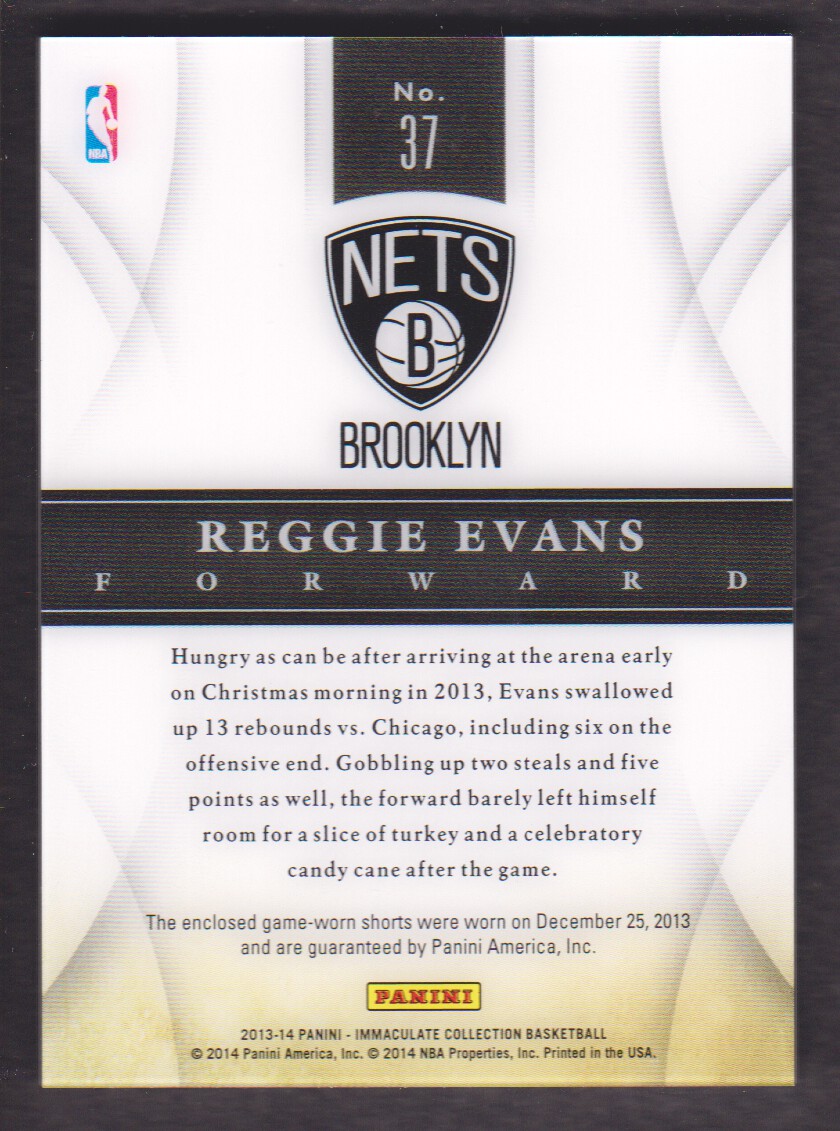 2013-14 Immaculate Collection Christmas Day Materials #37 Reggie Evans back image