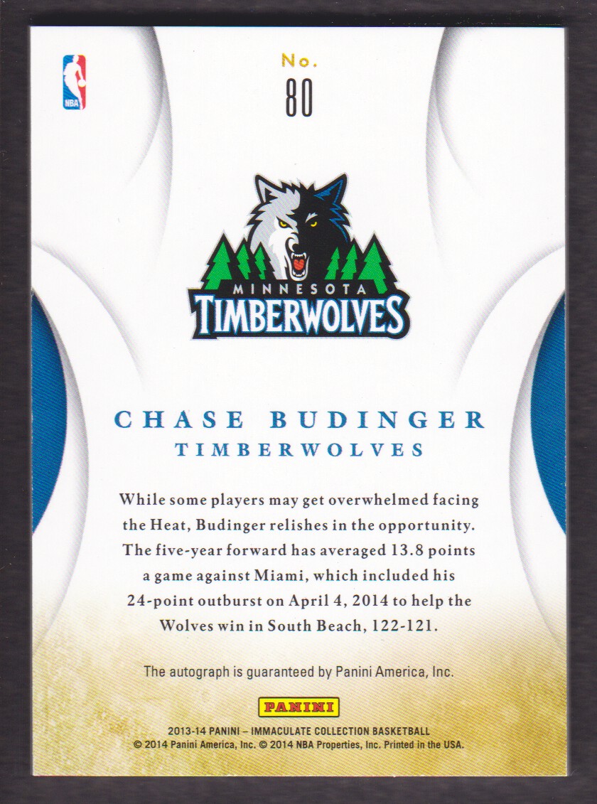 2013-14 Immaculate Collection Ink Gold #80 Chase Budinger back image