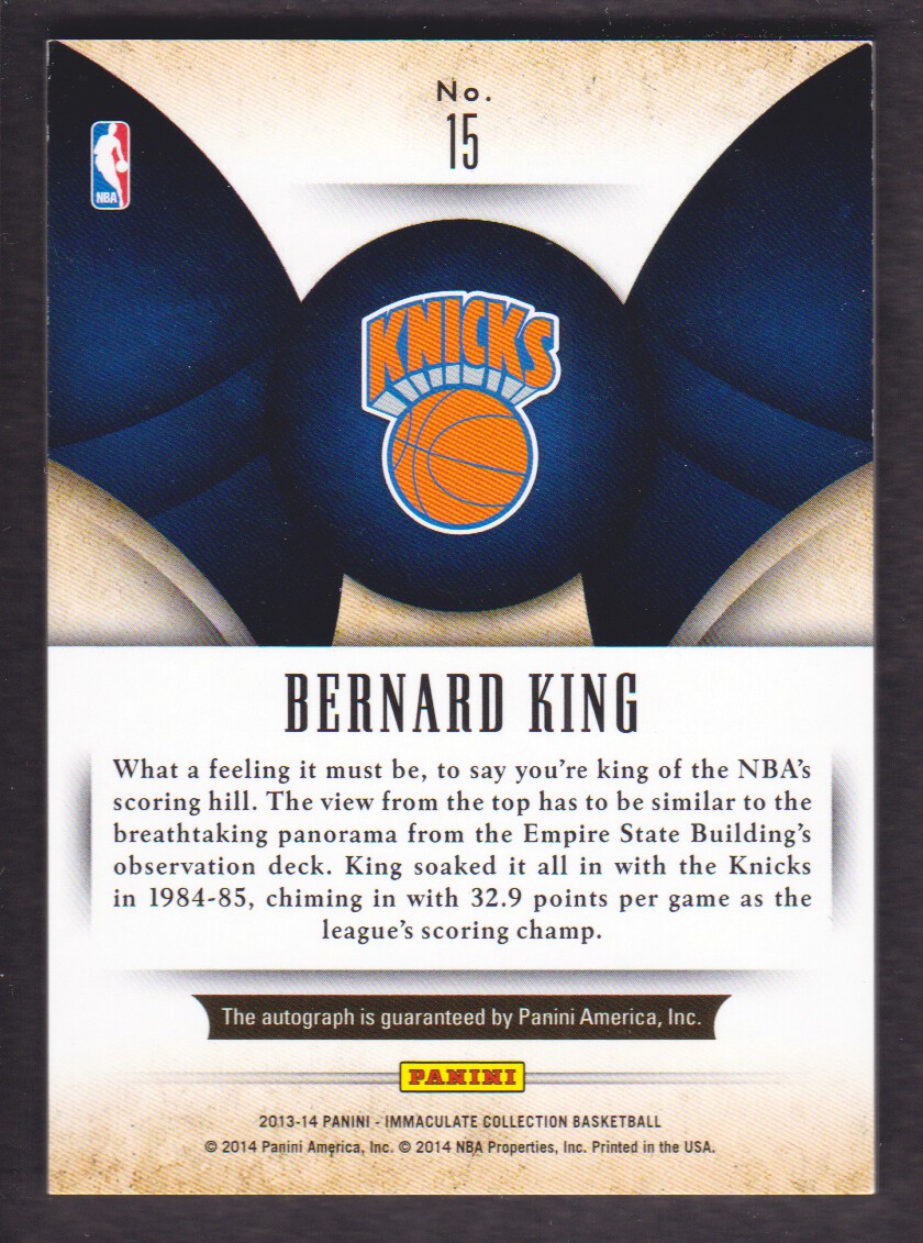2013-14 Immaculate Collection Scorers Club Autographs #15 Bernard King/60 back image