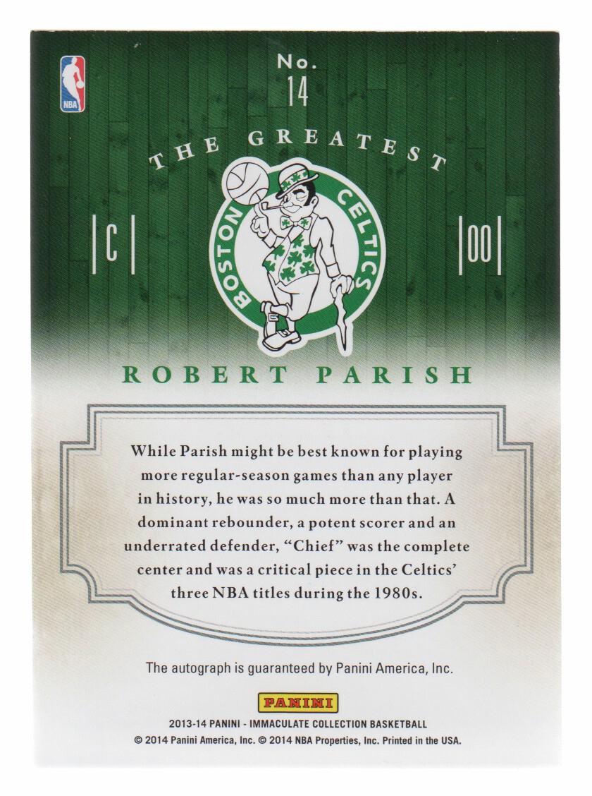 2013-14 Immaculate Collection The Greatest Autographs #14 Robert Parish/60 back image