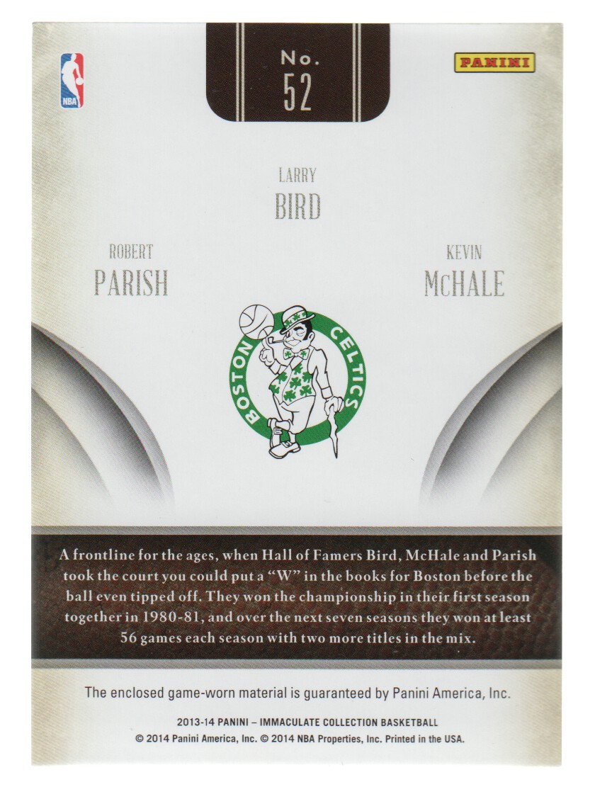 2013-14 Immaculate Collection Trios Materials #52 Larry Bird/Kevin McHale/Robert Parish/49 back image
