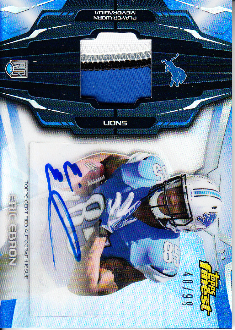 2014 Finest Rookie Patch Autographs Blue Refractors #RAPEE Eric Ebron