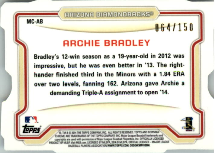 2014 Bowman Chrome Mini Die-Cut Refractors #MCAB Archie Bradley back image