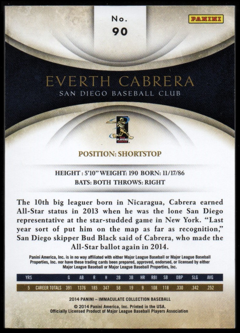 2014 Immaculate Collection #90 Everth Cabrera back image