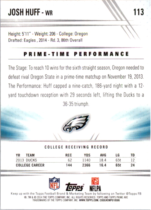 2014 Topps Prime Silver Rainbow #113 Josh Huff
