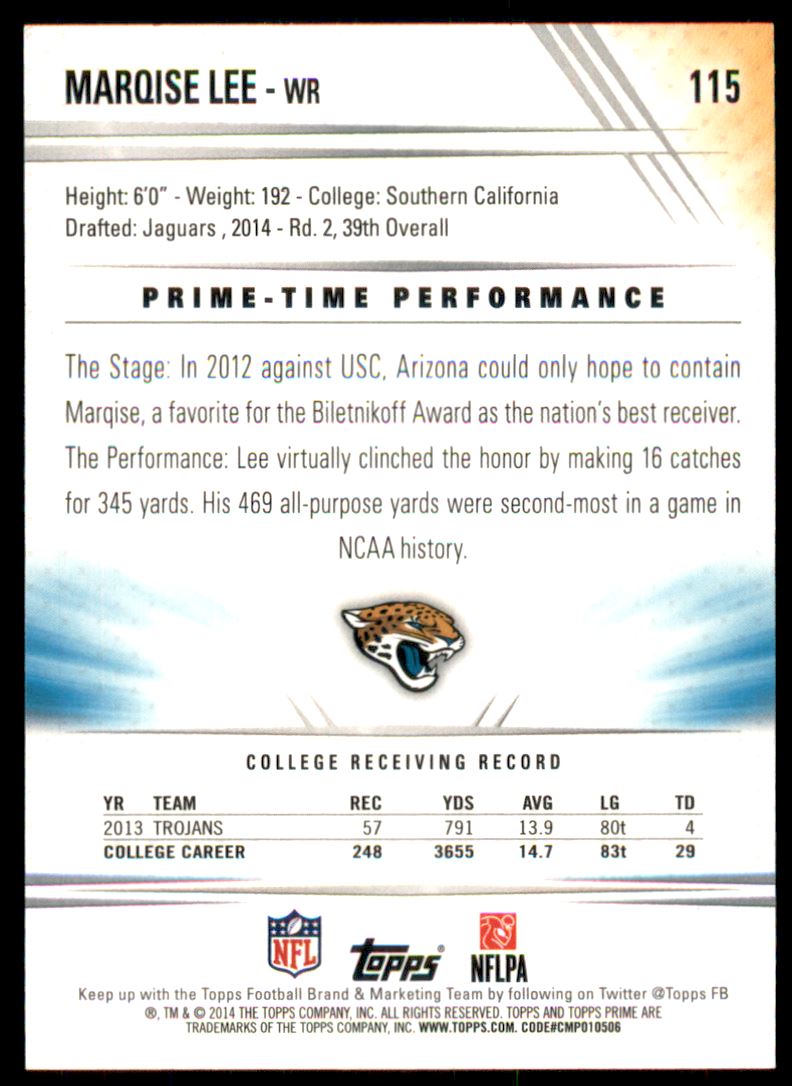 2014 Topps Prime Silver Rainbow #115 Marqise Lee