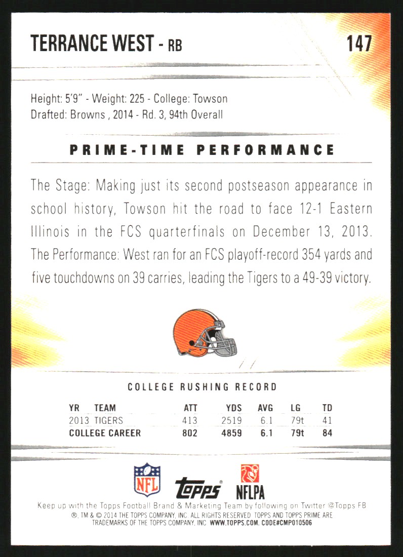 2014 Topps Prime Silver Rainbow #147 Terrance West