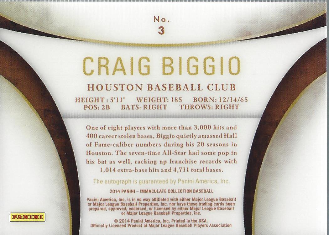 2014 Immaculate Collection Immaculate Ink Blue #3 Craig Biggio back image