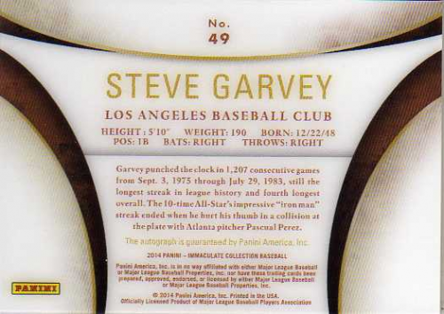 2014 Immaculate Collection Immaculate Ink Blue #49 Steve Garvey back image