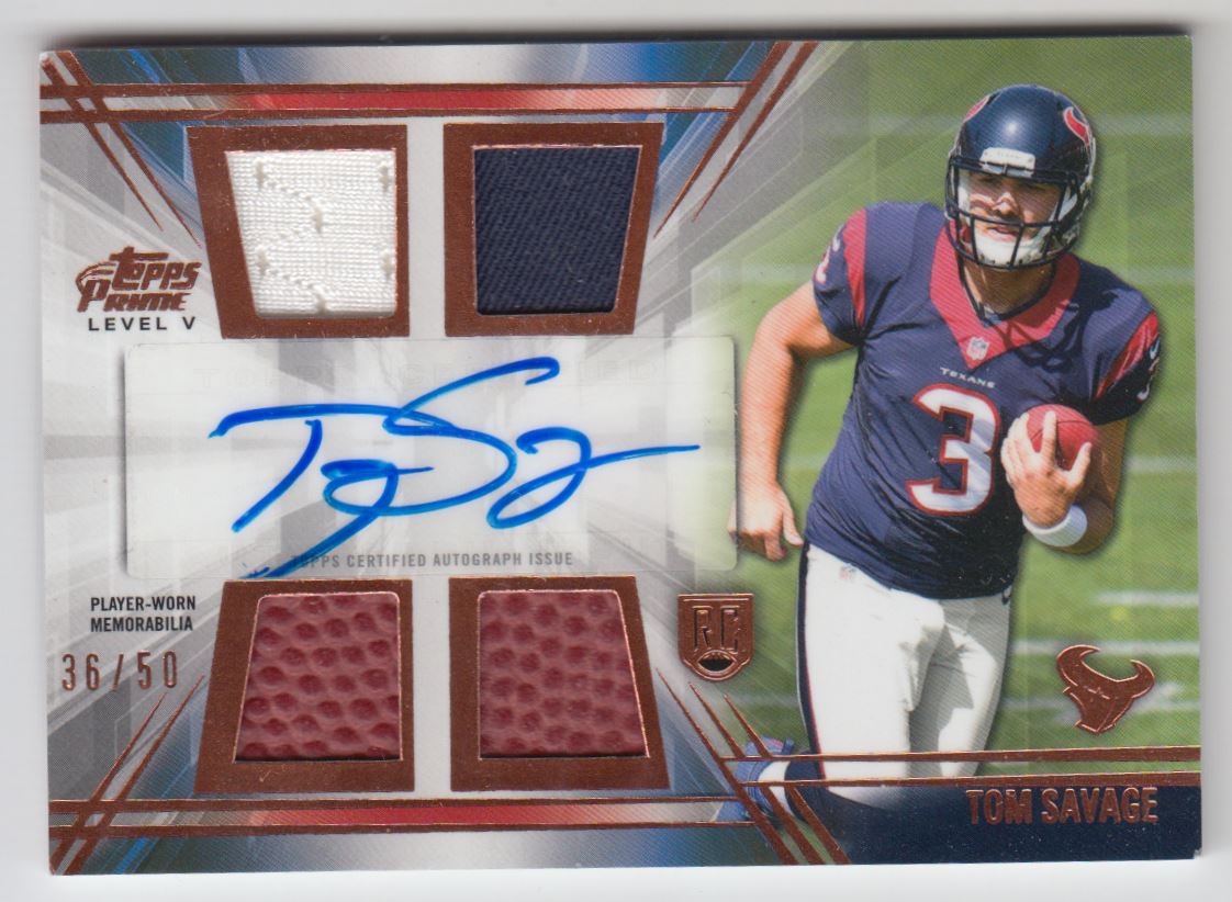 2014 Topps Prime Autographed Relics Level 5 Copper #PVTS Tom Savage