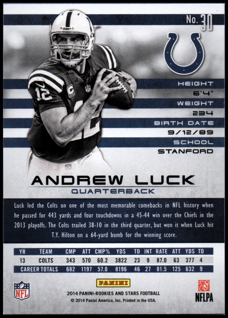2014 Rookies and Stars Longevity #30 Andrew Luck back image