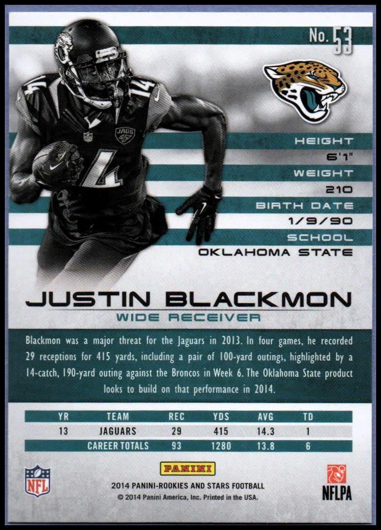 2014 Rookies and Stars Longevity #53 Justin Blackmon back image