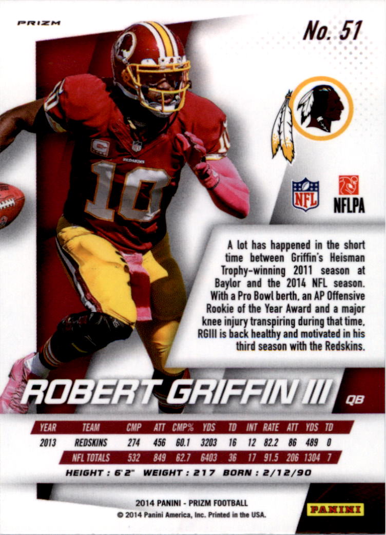 2014 Panini Prizm Prizms Red White and Blue #51 Robert Griffin III back image