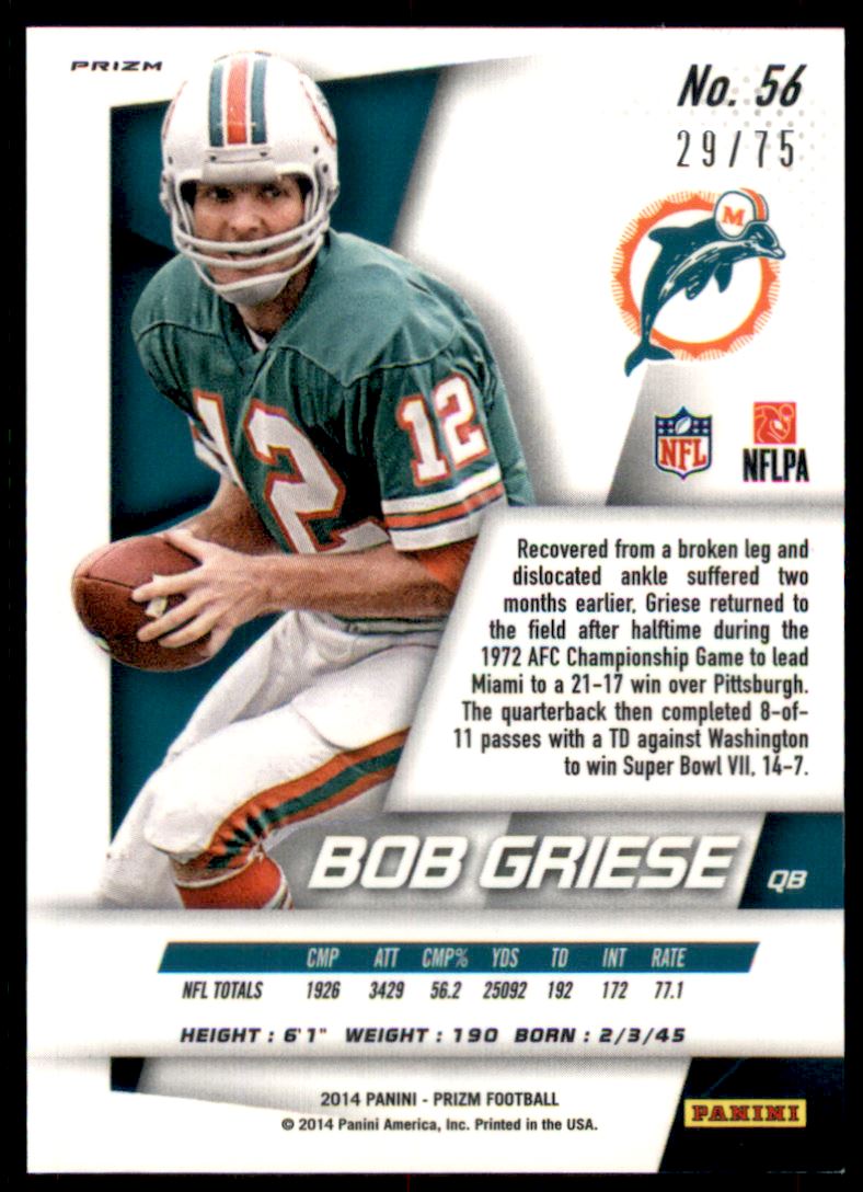 2014 Panini Prizm Prizms NFL Shield #56 Bob Griese